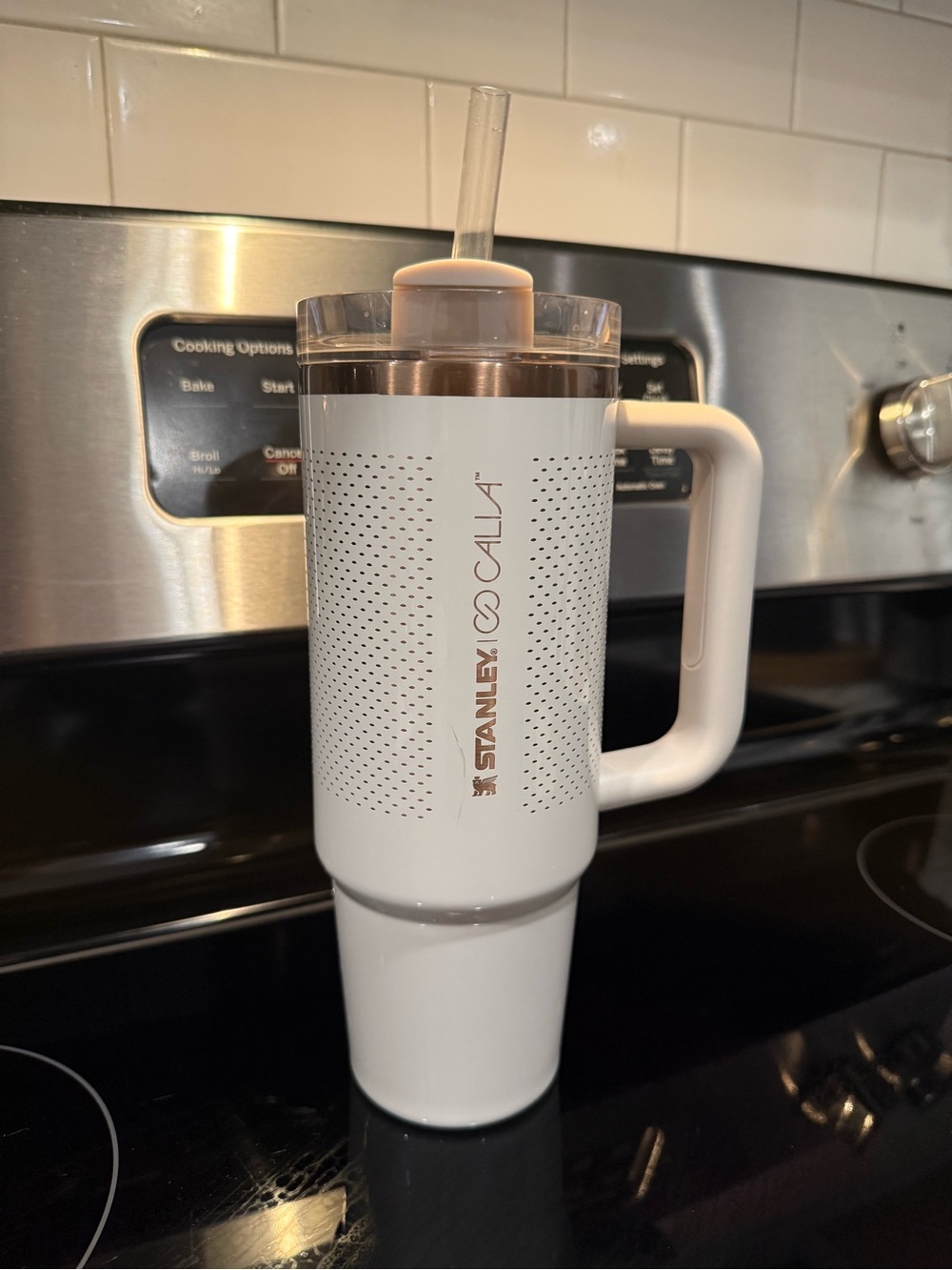 Stanley x Calia beige Insulated Travel Tumbler with Handle and Straw